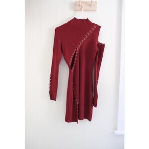 Nicholas The Label Brick Red Aisha Cutout Embellished Ribbed Knit Mini Dress S/M